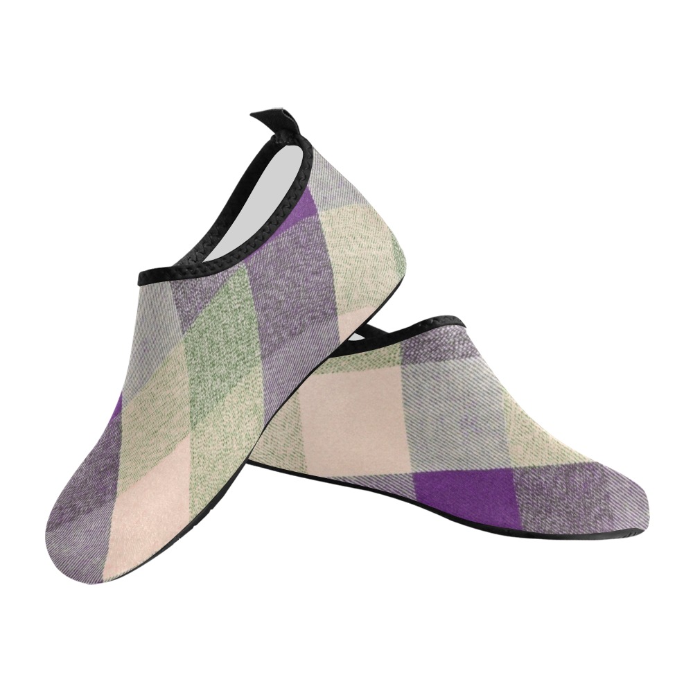 Pastel Plaid Purple Men's Slip-On Water Shoes (Model 056)