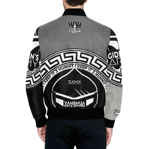 YAHBOY BLACK/GRAY All Over Print Quilted Bomber Jacket for Men (Model H33)