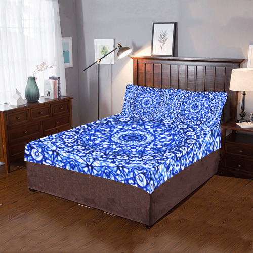Blue Mandala Mehndi Style G403 3-Piece Bedding Set