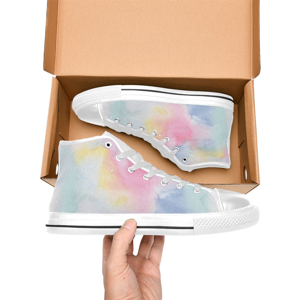 Colorful watercolor Women's Classic High Top Canvas Shoes (Model 017)