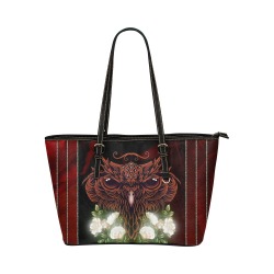 Awesome owl with flowers Leather Tote Bag/Small (Model 1651)