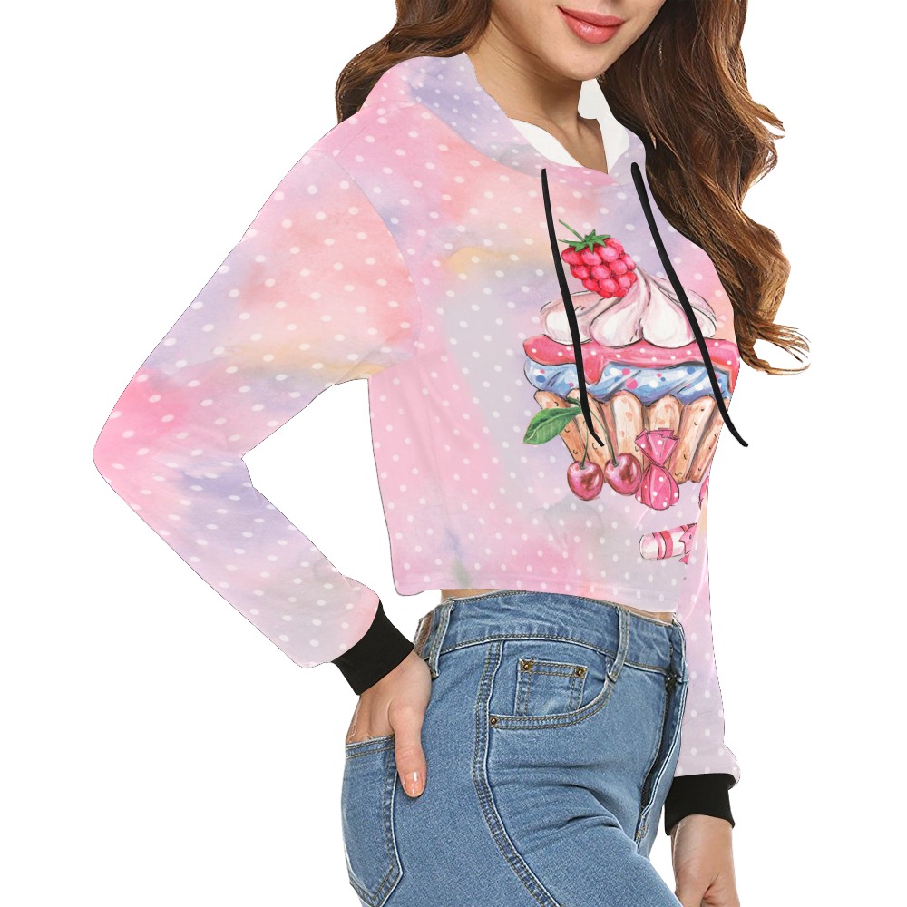 cupcake All Over Print Crop Hoodie for Women (Model H22)