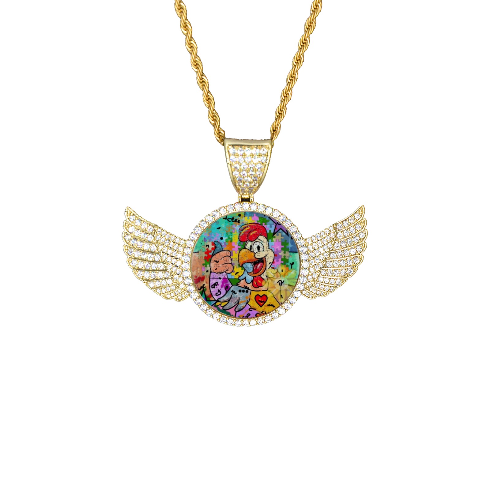 OK by Nico Bielow Wings Gold Photo Pendant with Rope Chain