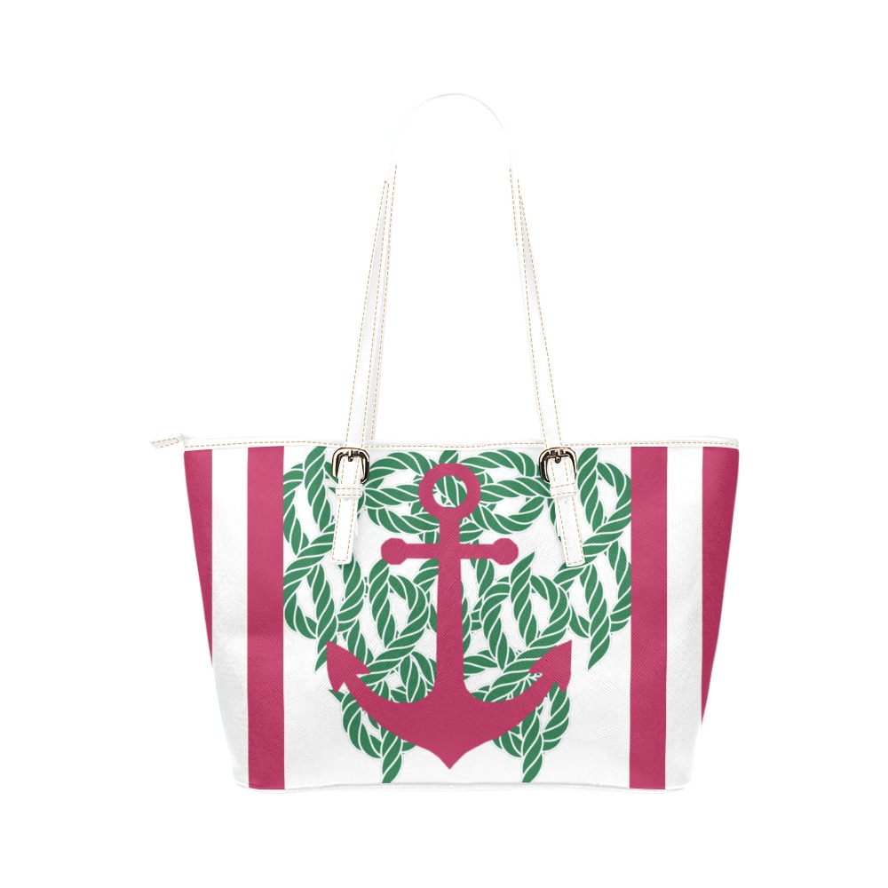 Pink Anchor Leather Tote Bag/Large (Model 1651)