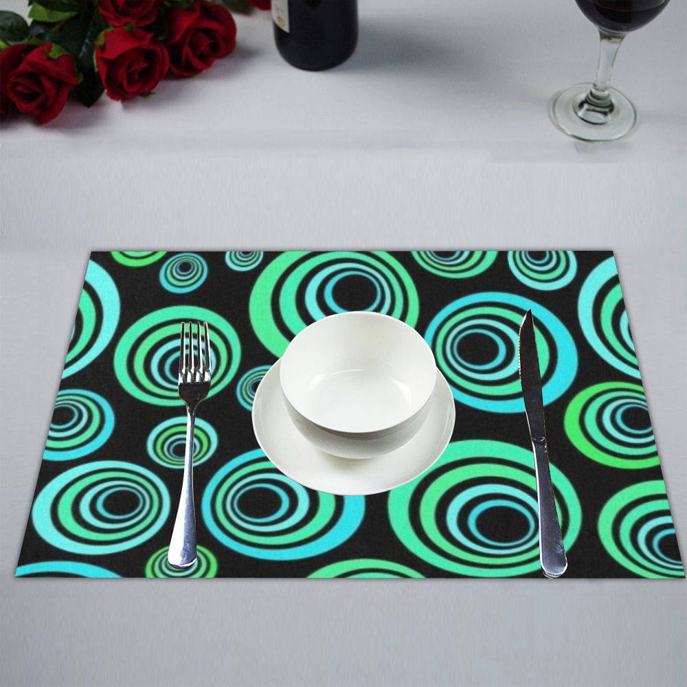 Retro Psychedelic Pretty Green Pattern Large Placemat 14’’ x 19’’ (Set of 6)
