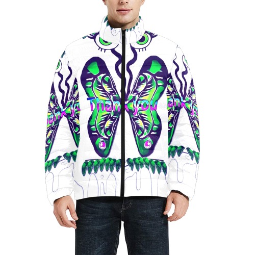 Butterfly for freedom   pop-art Men's Stand Collar Padded Jacket (Model H41)