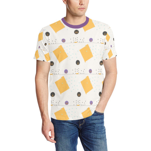 blakscre Men's All Over Print T-Shirt (Solid Color Neck) (Model T63)