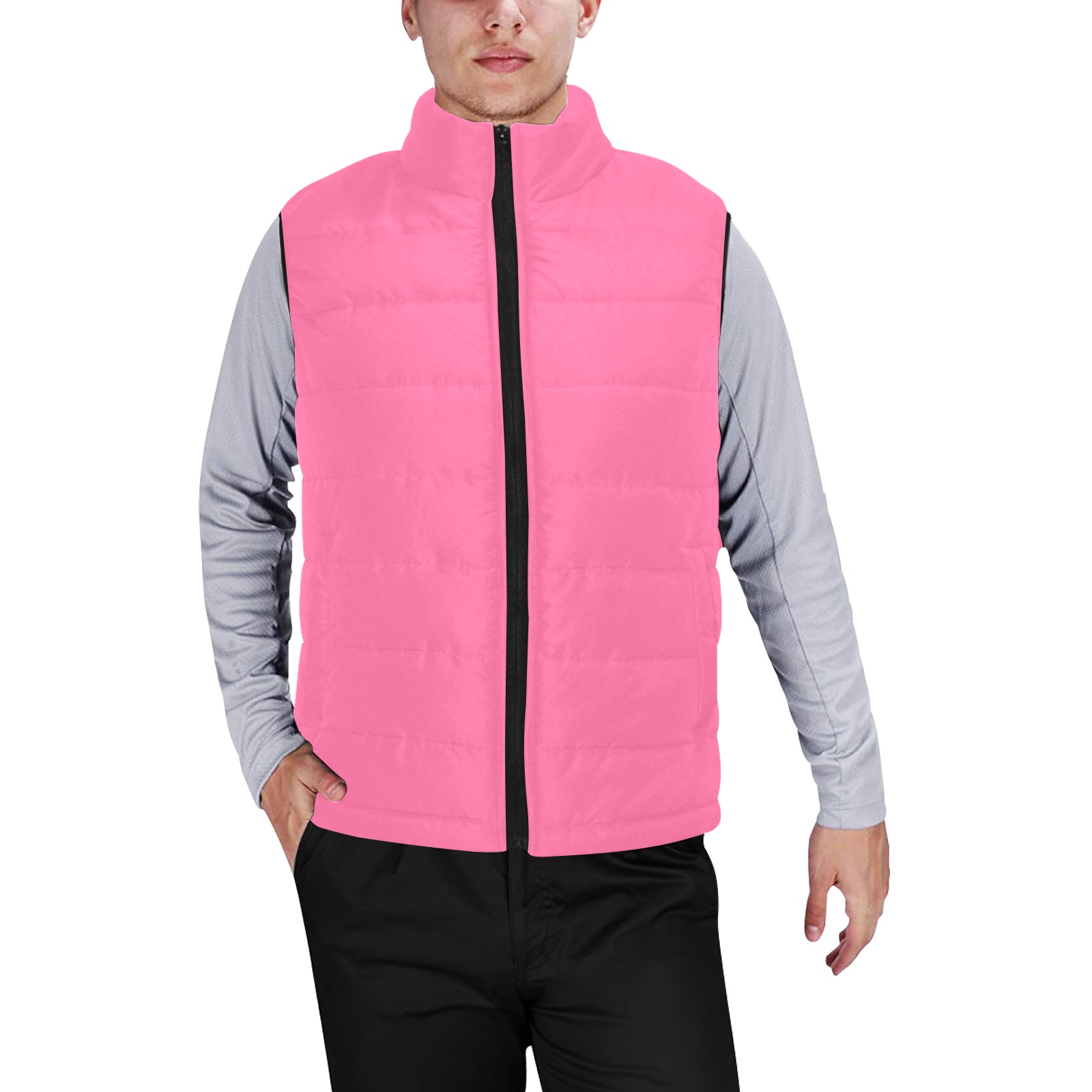 color French pink Men's Padded Vest Jacket (Model H44)