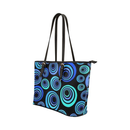 Retro Psychedelic Pretty Blue and Black Pattern Leather Tote Bag/Small (Model 1651)