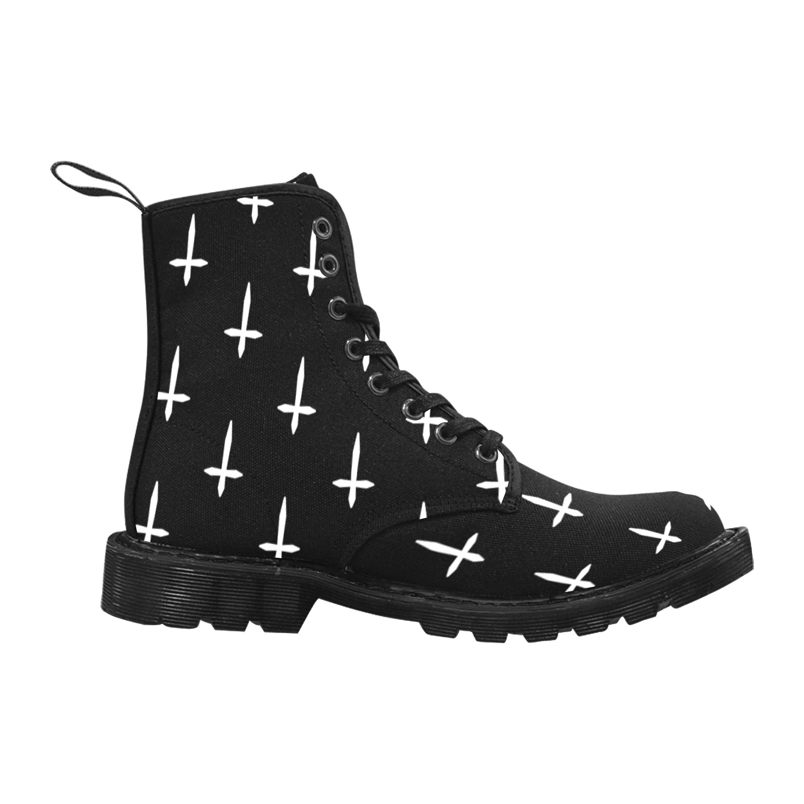 Inverted Cross Martin Boots for Men (Black) (Model 1203H)
