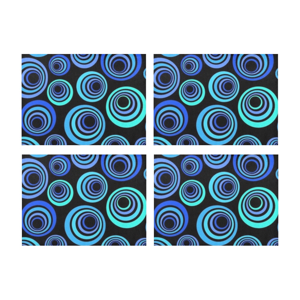Retro Psychedelic Pretty Blue Pattern Large Placemat 14’’ x 19’’ (Set of 4)