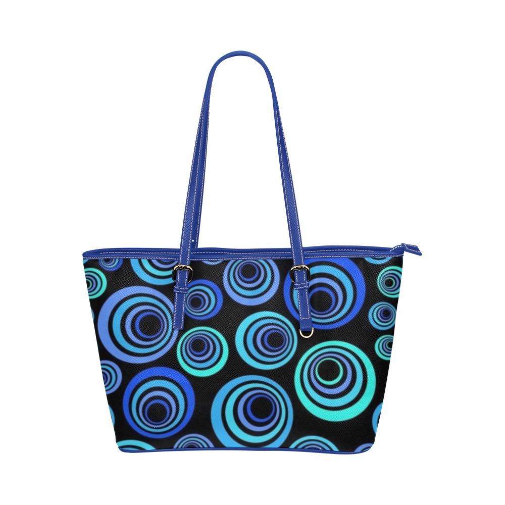 Retro Psychedelic Pretty Blue Pattern Leather Tote Bag/Small (Model 1651)