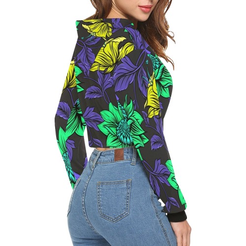 Neon Tropical Green All Over Print Crop Hoodie for Women (Model H22)