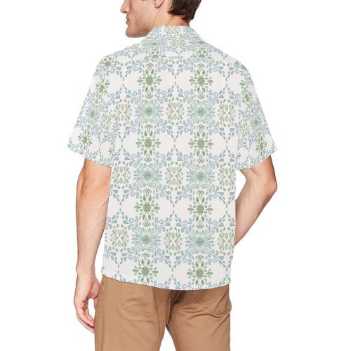 Blue and Green watercolor pattern Hawaiian Shirt with Chest Pocket (Model T58)
