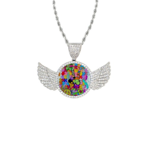 peace Wings Silver Photo Pendant with Rope Chain