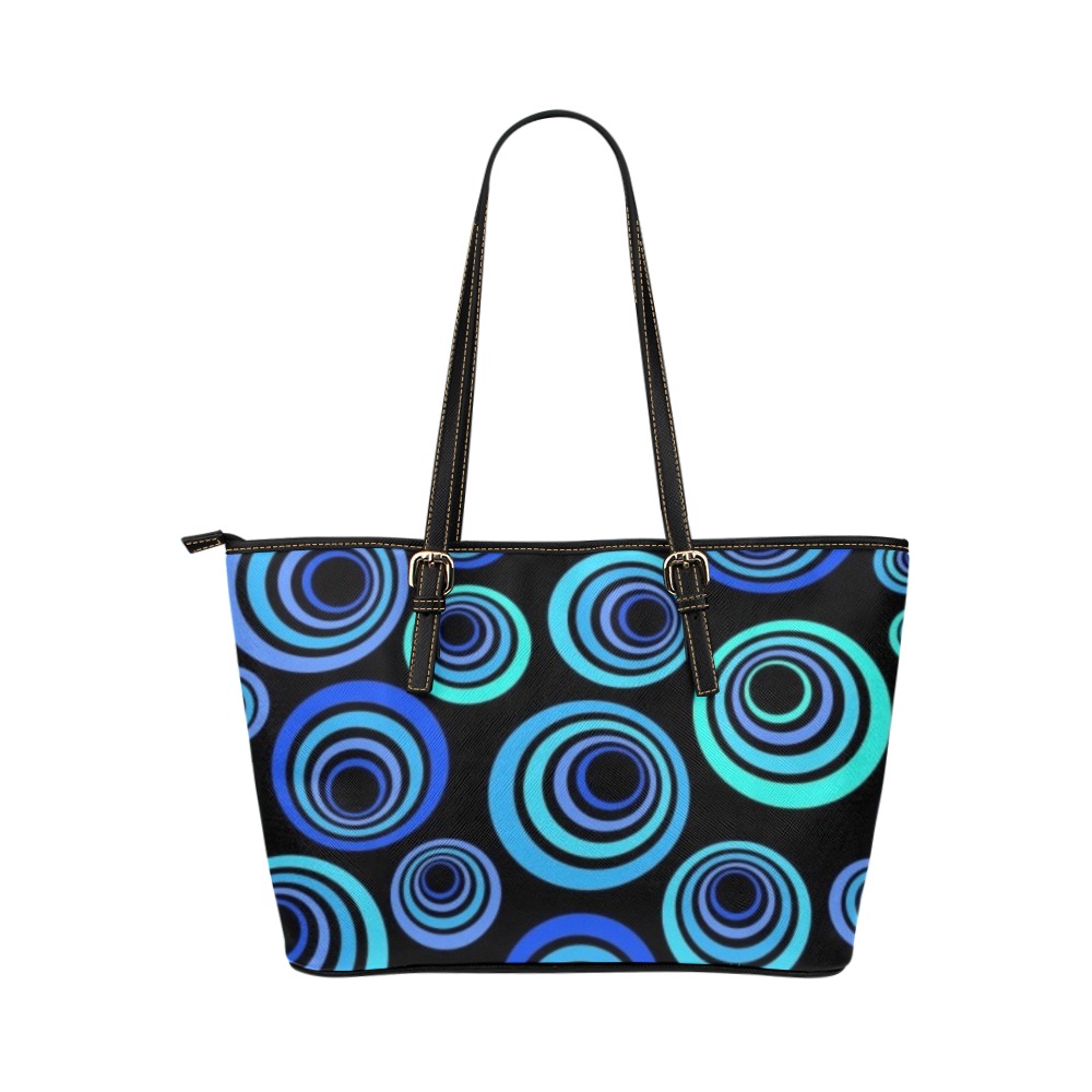 Retro Psychedelic Pretty Blue and Black Pattern Leather Tote Bag/Small (Model 1651)