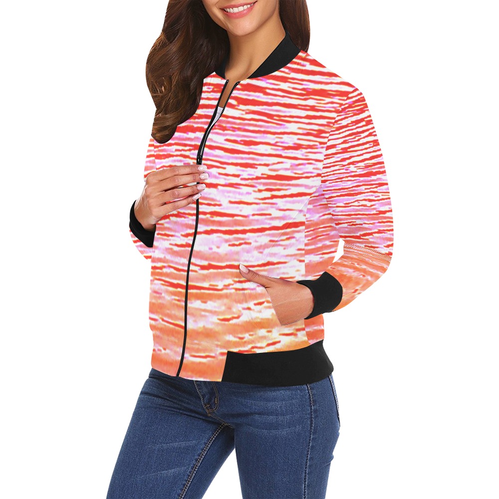 Orange and red water All Over Print Bomber Jacket for Women (Model H19)