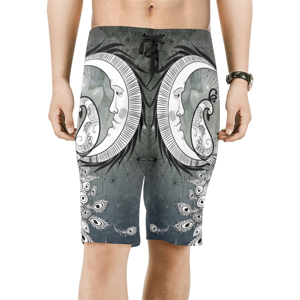 Wonderful peacock on the moon Men's All Over Print Board Shorts (Model L16)