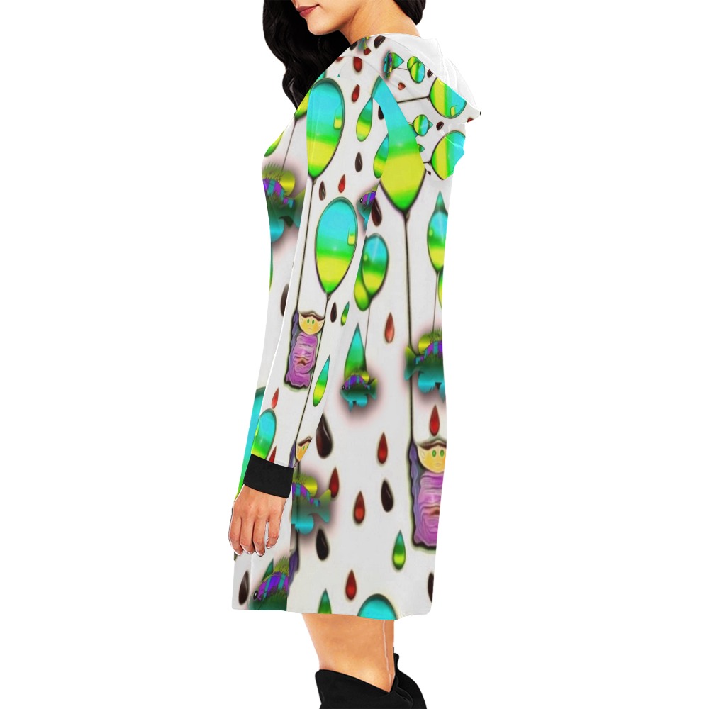 raining cartoons and fishes All Over Print Hoodie Mini Dress (Model H27)