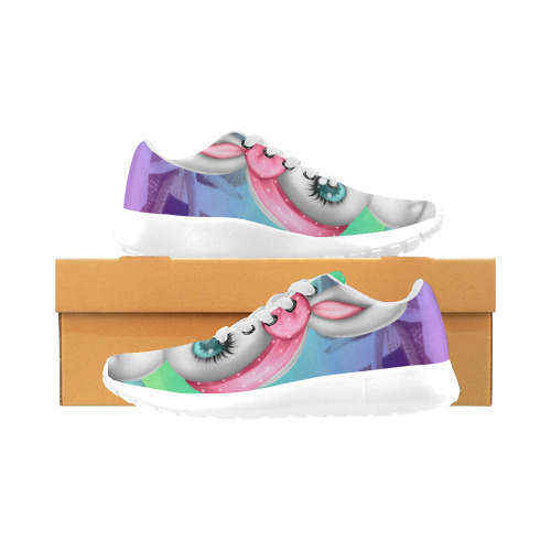 Bunny baby cute illustration over Rainbow beach Women’s Running Shoes (Model 020)