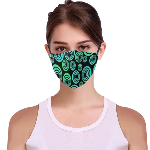 Retro Psychedelic Pretty Green Pattern 3D Mouth Mask with Drawstring (Pack of 20) (Model M04)