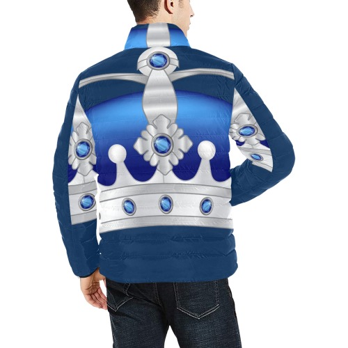 Royal blue - crown illustration Men's Stand Collar Padded Jacket (Model H41)