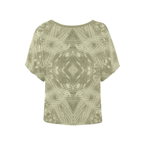 Dandelion Field - beige white tan geometric flower pattern Women's Batwing-Sleeved Blouse T shirt (Model T44)