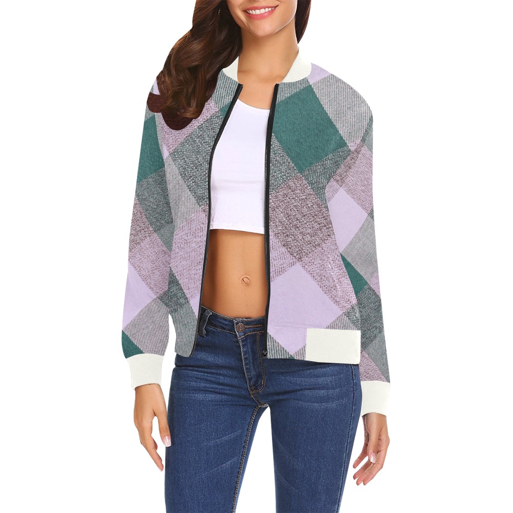 Pastel Plaid Pink All Over Print Bomber Jacket for Women (Model H19)