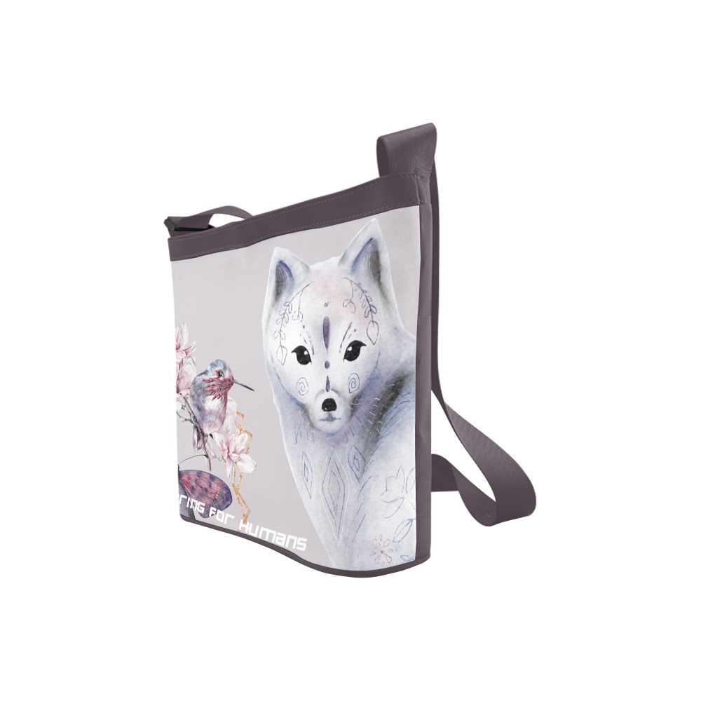 Nature lovers cute romantic pastel theme flowers, silver fox, bird, butterfly colored gray Crossbody Bags (Model 1613)