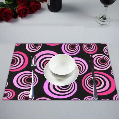 Retro Psychedelic Pretty Pink Pattern Large Placemat 14’’ x 19’’ (Set of 6)
