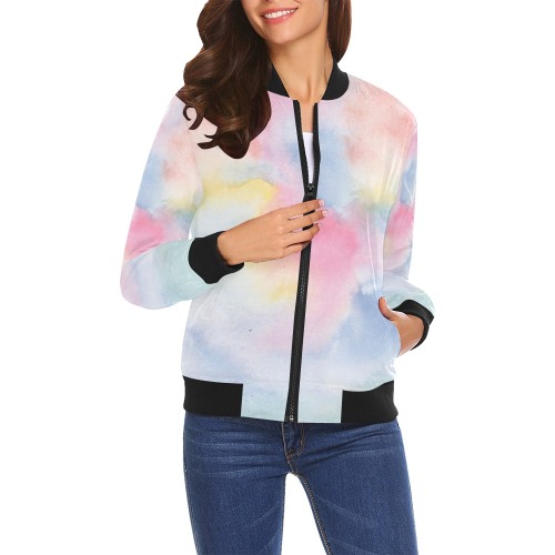 Colorful watercolor All Over Print Bomber Jacket for Women (Model H19)