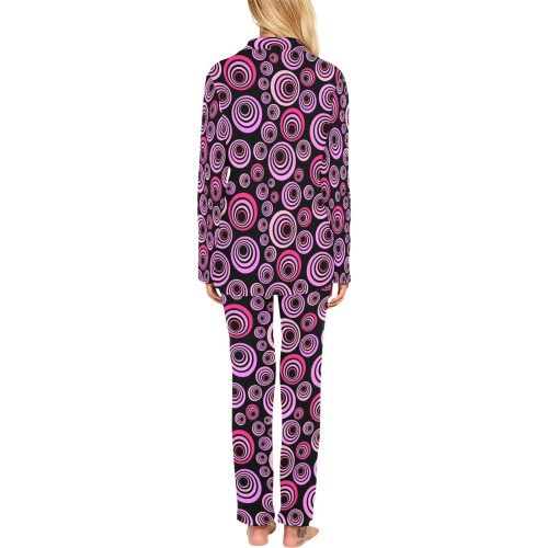 Retro Psychedelic Pretty Pink Pattern Women's Long Pajama Set