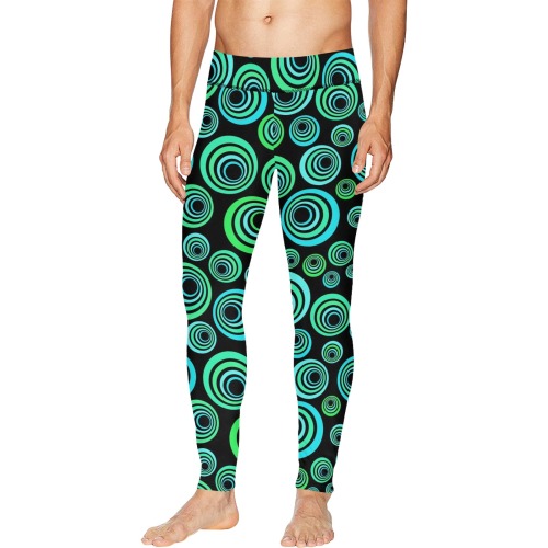 Retro Psychedelic Pretty Green Pattern Men's All Over Print Leggings (Model L38)