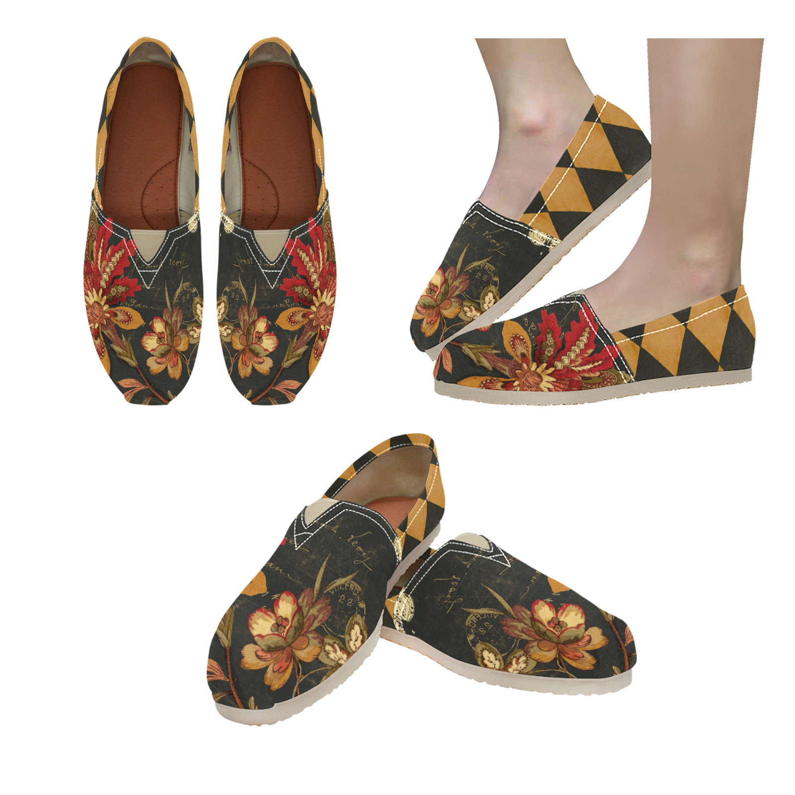 Red Floral Swirl Casual Shoes Women's Classic Canvas Slip-On (Model 1206)