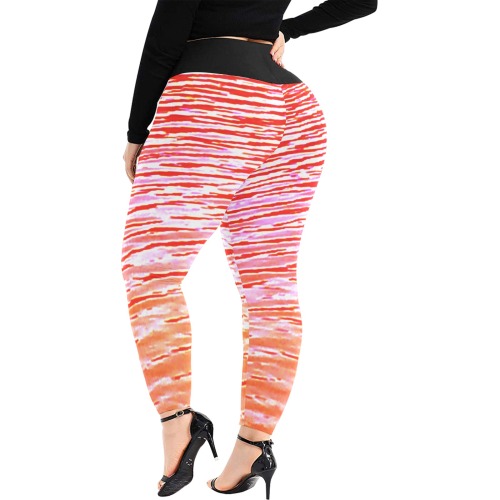 Orange and red water Women's Extra Plus Size High Waist Leggings (Model L45)