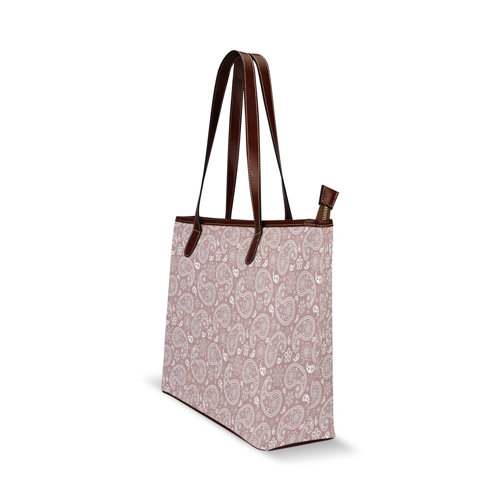 White and rose gold paisley Shoulder Tote Bag (Model 1646)