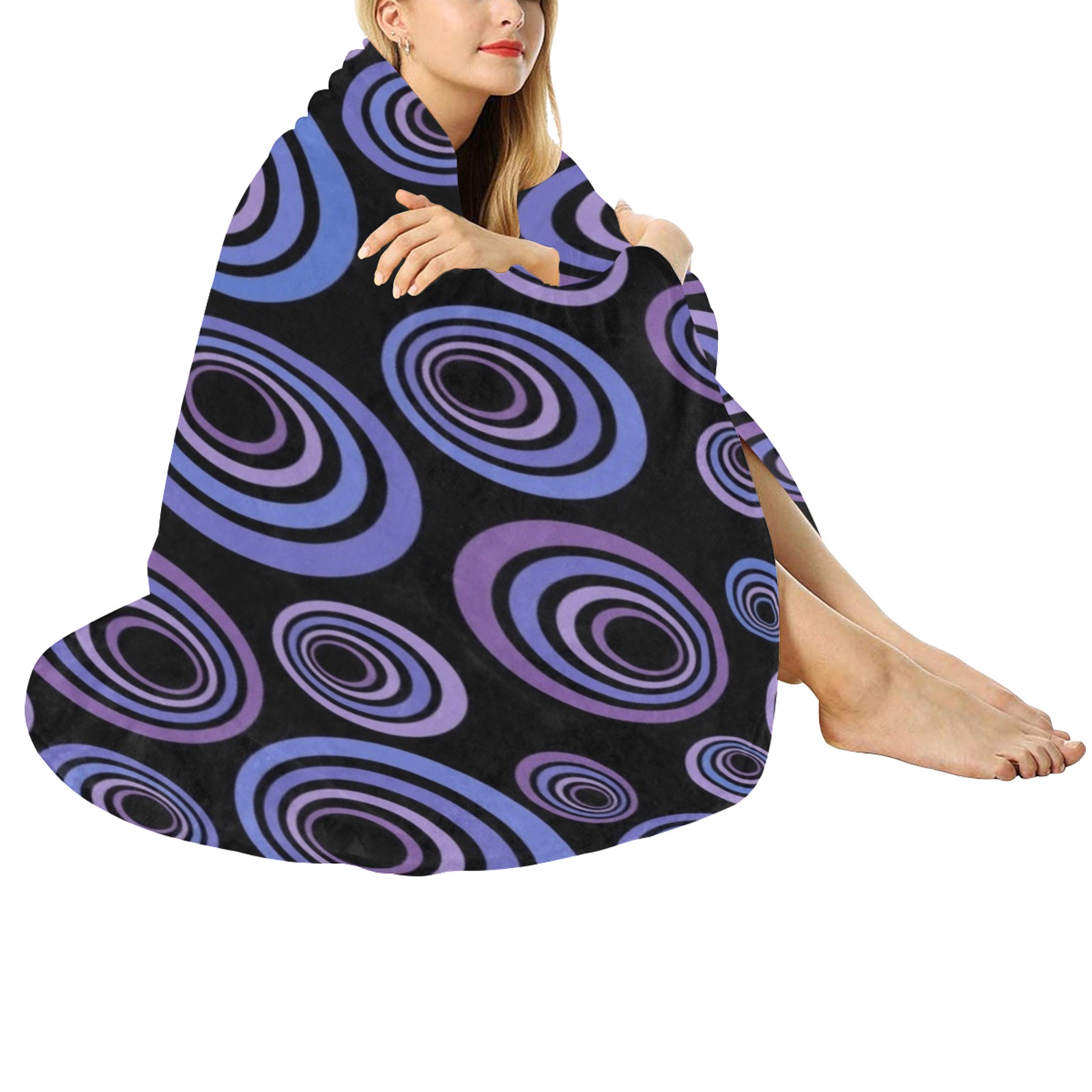 Retro Psychedelic Pretty Purple Pattern Circular Ultra-Soft Micro Fleece Blanket 60"