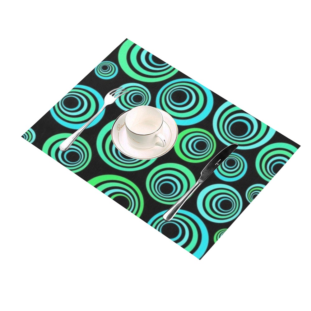 Retro Psychedelic Pretty Green Pattern Large Placemat 14’’ x 19’’ (Set of 4)