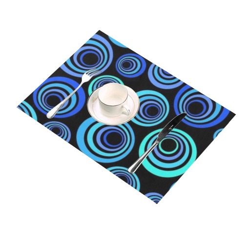 Retro Psychedelic Pretty Blue Pattern Large Placemat 14’’ x 19’’ (Set of 4)