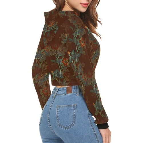 Copper Floral All Over Print Crop Hoodie for Women (Model H22)