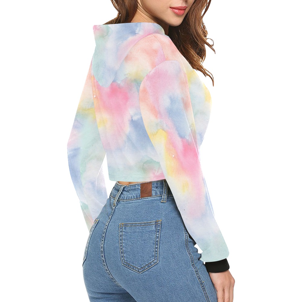 Colorful watercolor All Over Print Crop Hoodie for Women (Model H22)
