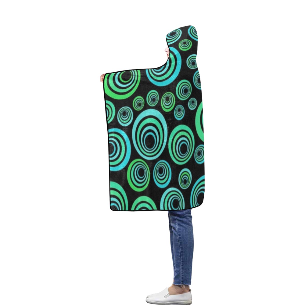 Retro Psychedelic Pretty Green Pattern Flannel Hooded Blanket 40''x50''