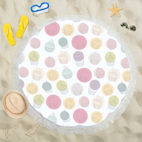 Colorful Cupcakes Circular Beach Shawl 59"x 59"