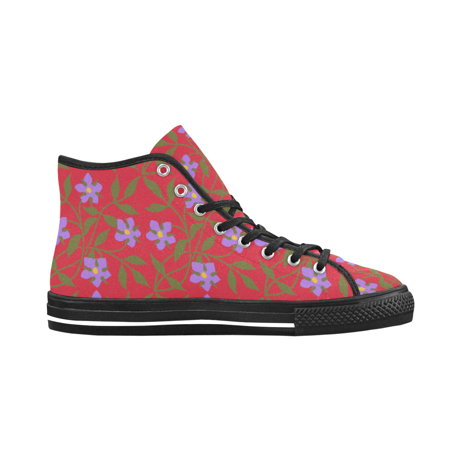 red with purple flowers Vancouver H Women's Canvas Shoes (1013-1)