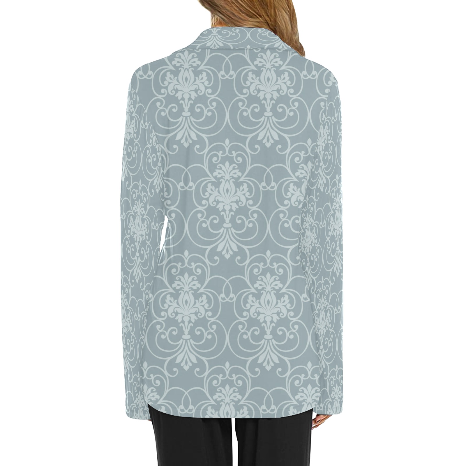 Elegant stylish baroque style vines illustration on grayish blue background Women's Long Sleeve Pajama Shirt