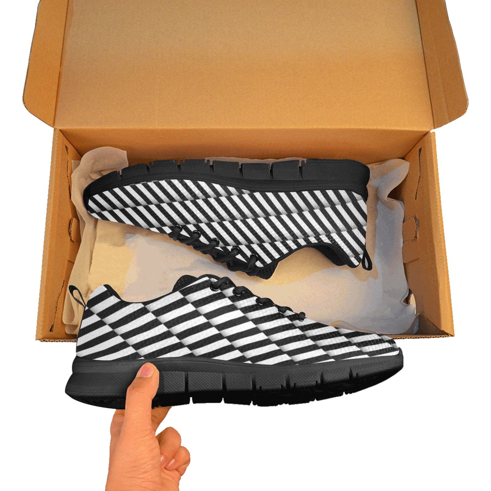 Op Art XD Stripes (Black/White) Men's Breathable Running Shoes (Model 055)