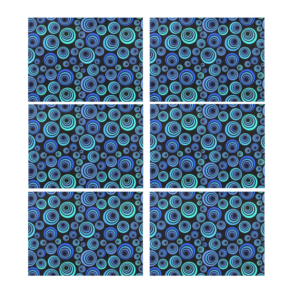 Retro Psychedelic Pretty Blue Pattern Placemat 14’’ x 19’’ (Set of 6)