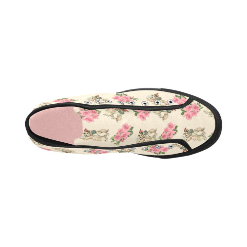 retro dog floral pattern ecru Vancouver H Women's Canvas Shoes (1013-1)