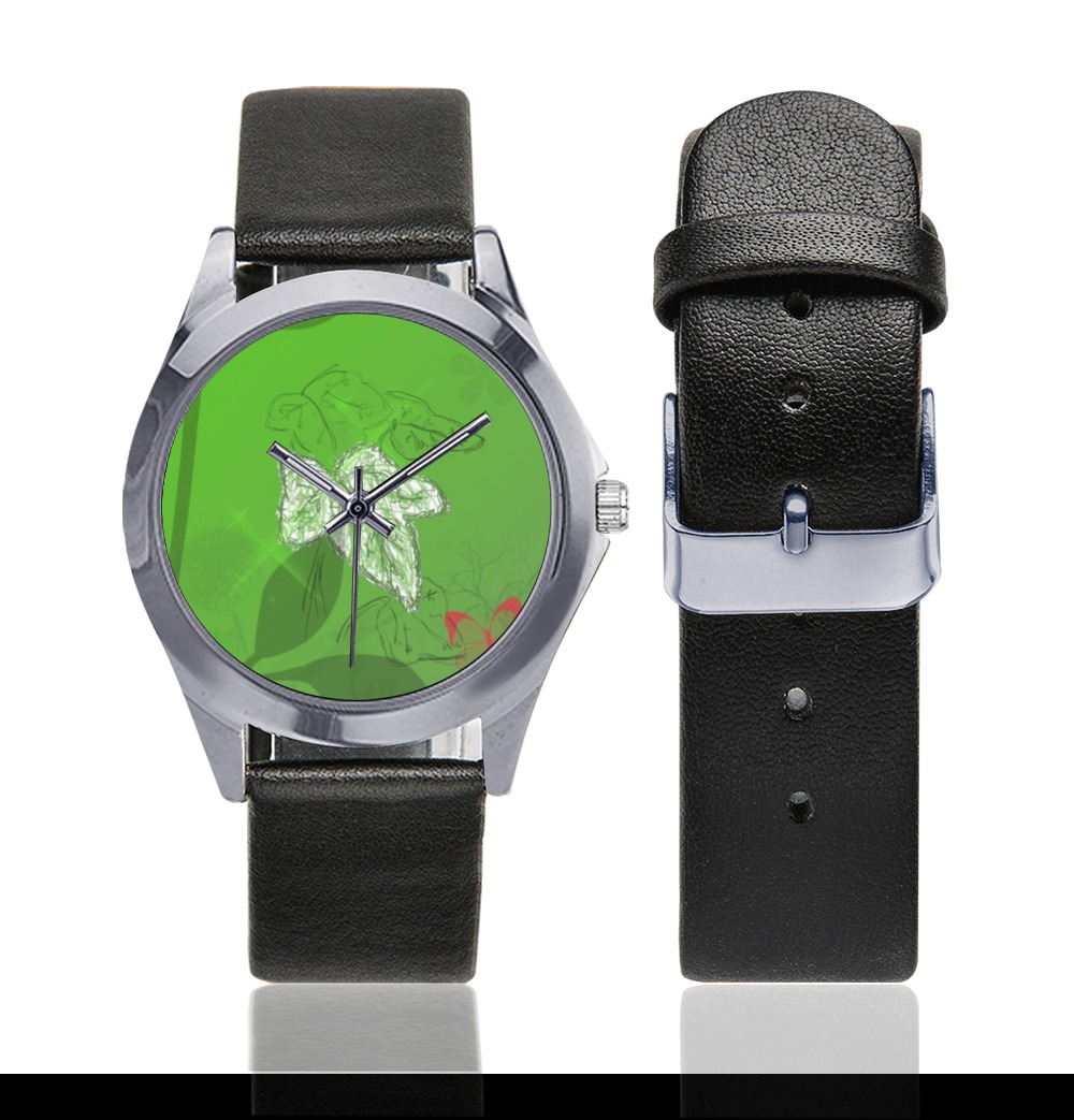 edera clock Unisex Silver-Tone Round Leather Watch (Model 216)
