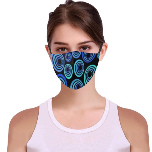 Retro Psychedelic Pretty Blue Pattern 3D Mouth Mask with Drawstring (Pack of 50) (Model M04)